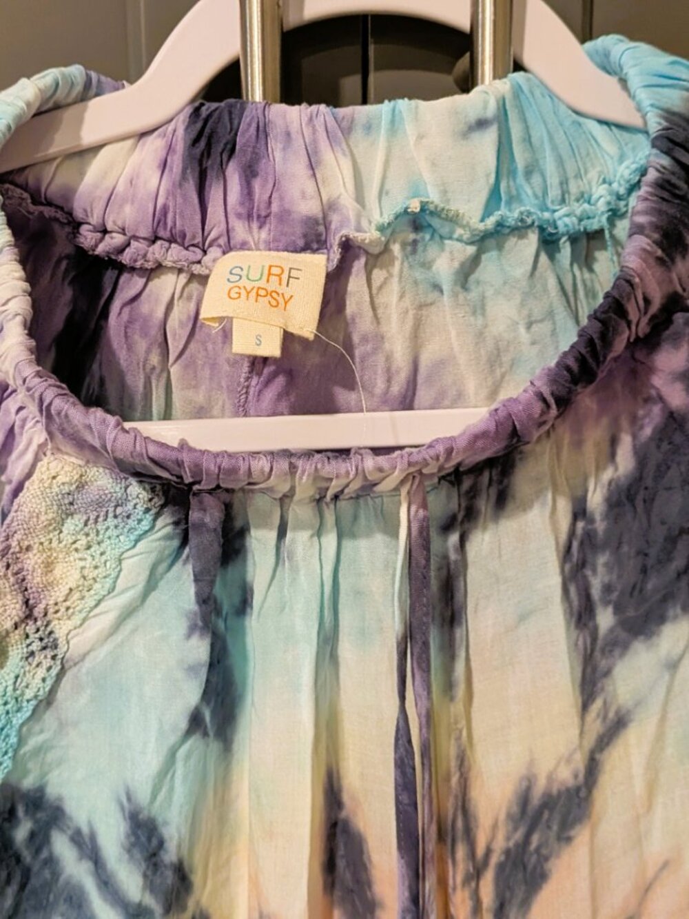 NWOT Small SURF GYPSY Boho Blue Lilac Tie Dye Beach Gaucho Pants Open Side Slits